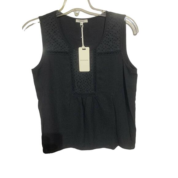 Pleione Black Embroidered Eyelet Trim Oversized Sleeveless Tank XS New - Picture 6 of 6